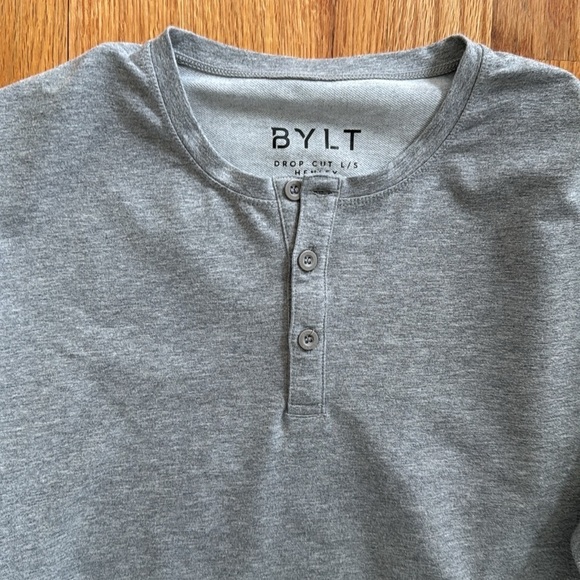 BYLT Henley Drop-Cut Long Sleeve LUX Button Men XS Heather Grey - Picture 2 of 5